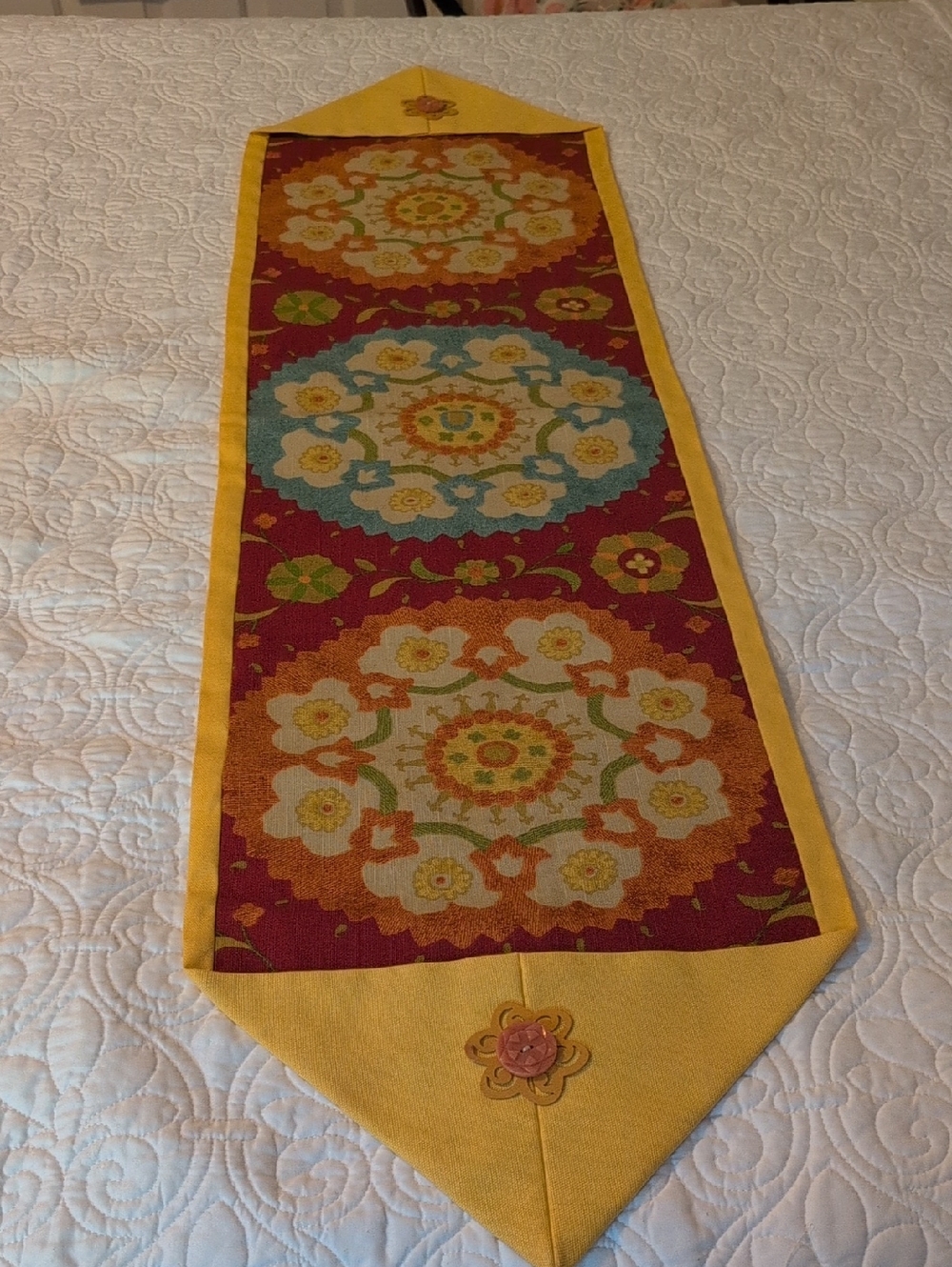 Yellow Border Floral Medallion Table Runner